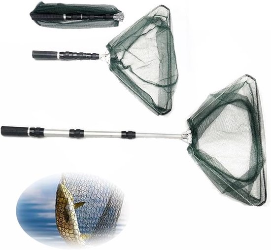 SnelShoppen - Telescopische Vangkot 126cm, Vissersnet, Inklapbaar Compact Vangkot met Handvat, Driehoekig Vissersnet, Buiten Vissen Accessoires voor V