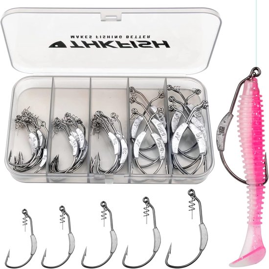 SnelShoppen - THKFISH Twist-lock Weedless Weighted Hooks - 19/25/30/60 Stuks - Perfect voor Zacht Plastic Aas - Voor Zoetwater & Zoutwater Visserij