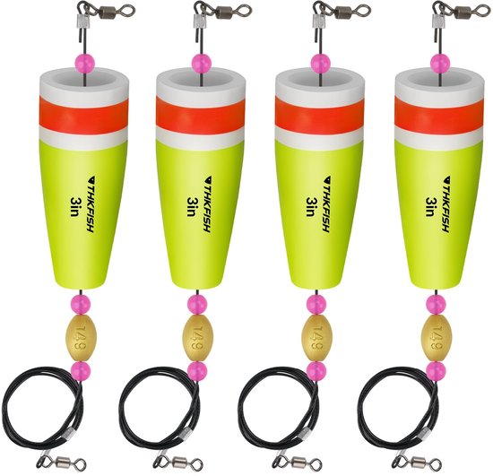SnelShoppen - THKFISH Visdobbers Popping Dobbers voor Vissen in Zout Water - Gele Kurk Drijvers 40g - 4 Stuks Voor Forelvissen en Kustvissen