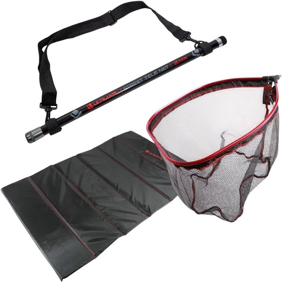 SnelShoppen - Ultimate Predator Streetfishing Net 2.40m + Unhooking Mat - Roofvis Set voor Streetfishing, Telescopisch, Ideaal voor Roofvissen, 40x50c