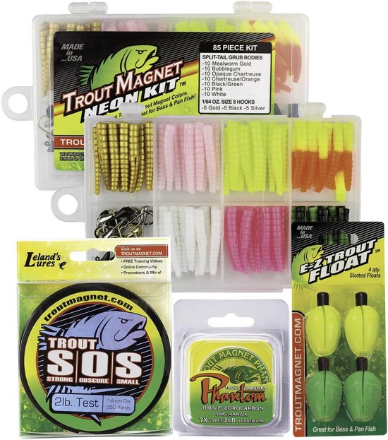 SnelShoppen - Ultimate Trout Fishing Kit - 82-delige Set met 350 Yard Monofilament Vislijn, Fluorocarbon Leader, E-ZTrout Floats voor Effectief Vissen
