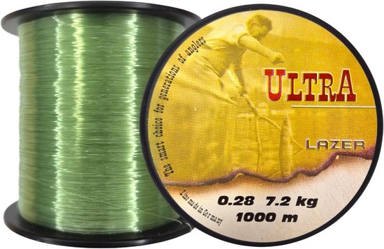 SnelShoppen - Ultra Monofil Vislijn 1000m - 0.28mm - 7.2kg Test - Groene Nylon Draad voor Karper, Snoek, Zander - Onzichtbare Vissnoer voor Spinner en