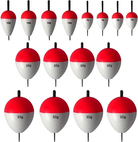 SnelShoppen - Visdrijvers Set 16 Stuks - Vissers Float Set 5g 10g 20g 30g voor Grote Vissen - Ideaal voor Recreatief Vissen, Wateractiviteiten, Buiten