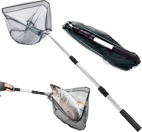 SnelShoppen - Viskescher Opvouwbaar met Telecopische Handgreep 120cm - Gummied Landingnet voor Visserij - Robuust en Duurzaam - Ideaal voor Recreatief