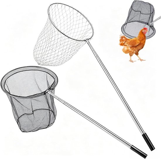 SnelShoppen - Vissen Landing Net, 2 Stuks, Telescopisch en Uitschuifbaar, 40-120 cm, RVS Vistrapnet, Verwijderbaar Kippennet voor Kippen, Eenden, Ganz