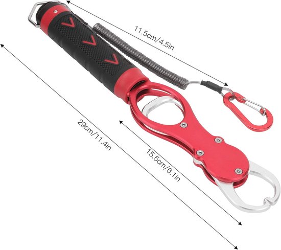 SnelShoppen - Visweger Aluminium Vissen Gripper Handgereedschap met Weegschaal Vislip Grip Tool (Rood)