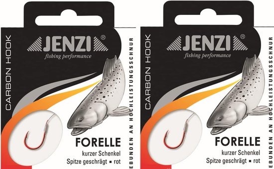 SnelShoppen - Voordeelset: 2 Pakketten Vaste Forel Haakjes (20 Stuks) op 0.18 Mono, 60 cm Haakmaat 12 + Gratis Petri Heil Sticker