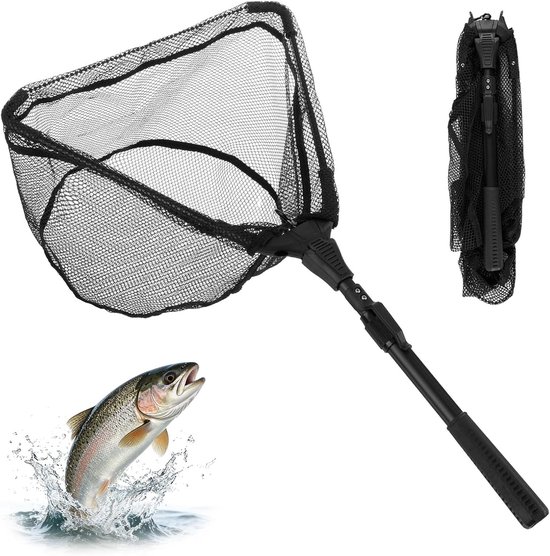 SnelShoppen - Vouwbare Landing Net voor Vissen, 90 cm, Telescopische Viskorf, Triangulaire Frame, Ideaal voor Vijvers, Beken, Meren en Bootvissen