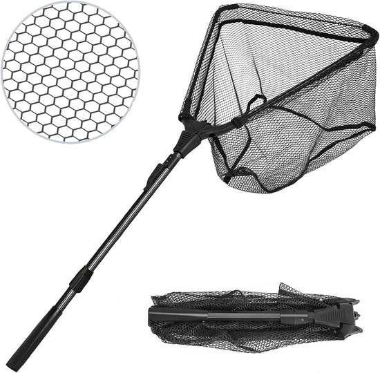 SnelShoppen - Vouwbare Schepnet 90 cm - Telescopisch Met Rubber Coating - Antislip Handvat - Stabiel Driehoekframe - Voor Vijvers, Meren, Stromen, Boo