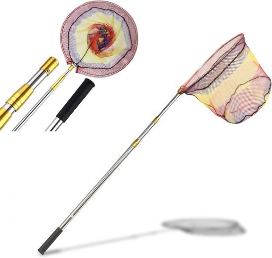SnelShoppen - Vouwbare Telescopische Landing Net 1.5-2M, Lichtgewicht Rvs Hengel met Rubberen Net, Ideaal voor Vissen, Vlinders en Vogels