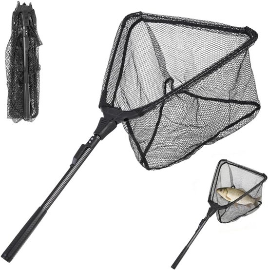 SnelShoppen - Vouwbare Telescopische Viskorf 90 cm, Aluminium Frame, Antislip Handgreep, Rubber Net voor Boot, Kajak, Vijver en Stromend Water