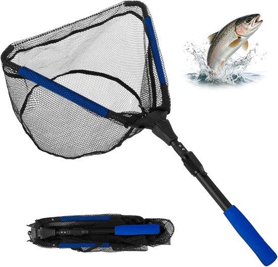 SnelShoppen - Vouwbare Telescopische Visnet 40 x 30 cm, Rubber Net met Aluminium Frame, Ideaal voor Trout, Salmon, Carp, Bass en Catfish