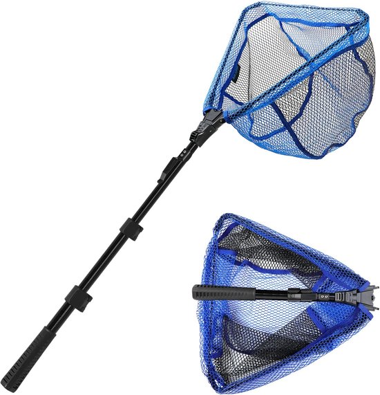 SnelShoppen - Vouwbare Visnet met Telescopische Steel en Rubber Mesh, Lichtgewicht Fiberglas, Ideaal voor Zoet- en Zoutwater, 110 cm, Eenvoudig Vangen