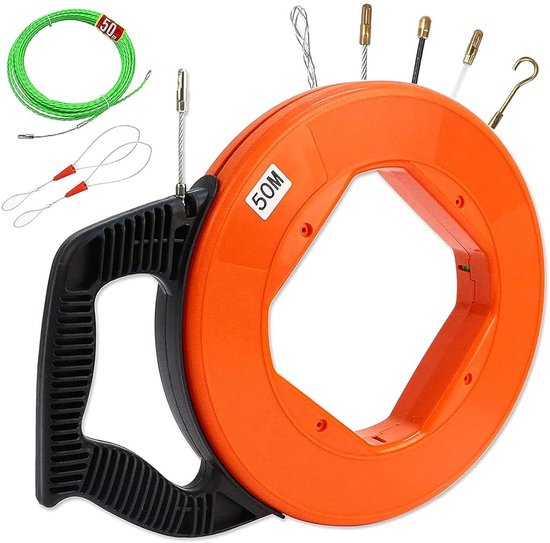 SnelShoppen - Wire Puller met Vislijn 50m, 4.5mm Kabel Trekker, Kabelgeleider met 2 Gidspringen & 5 Connectoren, Geschikt voor Elektrische Kabels en G