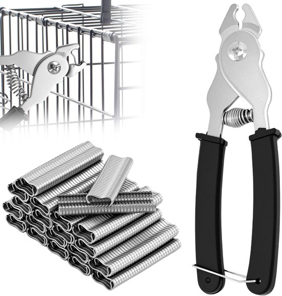 SnelShoppen - Worst Klem Pliers met 1200 Clips, Draad Gaas Pliers van Roestvrij Staal, Perfect voor Hekken, Dierkooien, Ergonomisch Ontwerp
