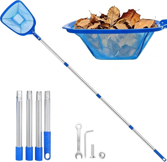SnelShoppen - Zwembadschepnet 186 cm, Telescoopstang met Roestvrij Staal, Fijnmazig Bladschepnet voor Zwembad, Vijver en Kinderbadje, Ideaal voor Alge