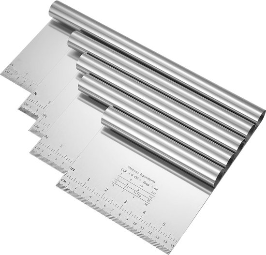 Snijder, metalen bankschraper voor bakaccessoires, 304 roestvrijstalen pastaschrapers, deegsnijder voedselscrappers voor keuken, pizza, brood, gebaksnijders (5 maten)