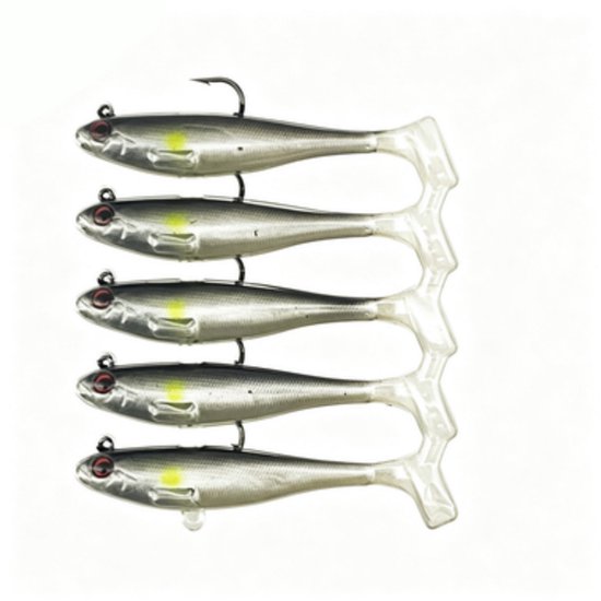 Softbait – Een verzwaarde softbait met T-tail en enkele haak; dit is een nieuw type realistisch, verzwaard en zinkend kunstaas dat geschikt is voor diverse dieptes en effectief is voor zowel zoet- als zoutwatervisserij – Zwarte rug/oranje buik.