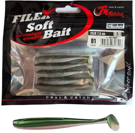 Softbait 'FELIX' 01 - 5 stuks - 7.5cm - Shad/Soft Bait - Kunstaas Shads voor Roofvissen van Merkloos