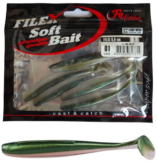 Softbait 'FELIX' 01 - 5 stuks - 9.0cm - Shad/Soft Bait - Kunstaas Shads voor Roofvissen van inspektor