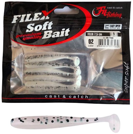 Softbait 'FELIX' 02 - 5 stuks - 7.5cm - Shad/Soft Bait - Kunstaas Shads voor Roofvissen van Travelin' Angler