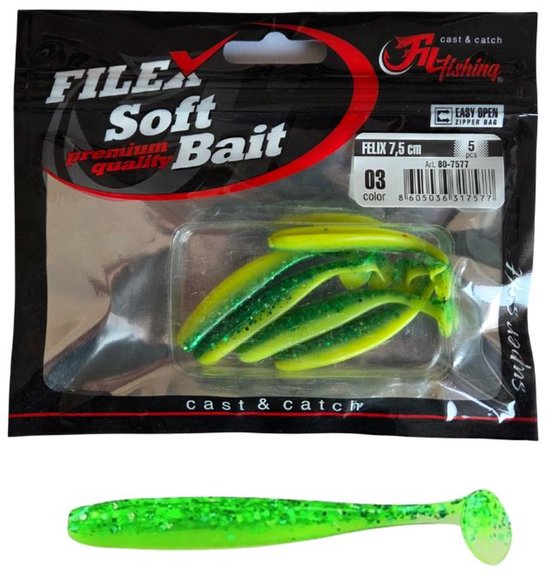 Softbait 'FELIX' 03 - 5 stuks - 7.5cm - Shad/Soft Bait - Kunstaas Shads voor Roofvissen van Merkloos