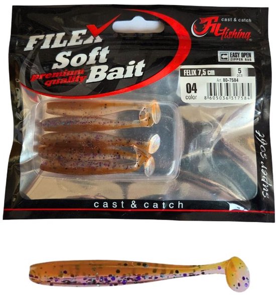 Softbait 'FELIX' 04 - 5 stuks - 7.5cm - Shad/Soft Bait - Kunstaas Shads voor Roofvissen van Merkloos