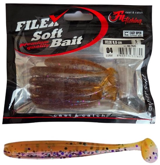 Softbait 'FELIX' 04 - 5 stuks - 9.0cm - Shad/Soft Bait - Kunstaas Shads voor Roofvissen van Merkloos