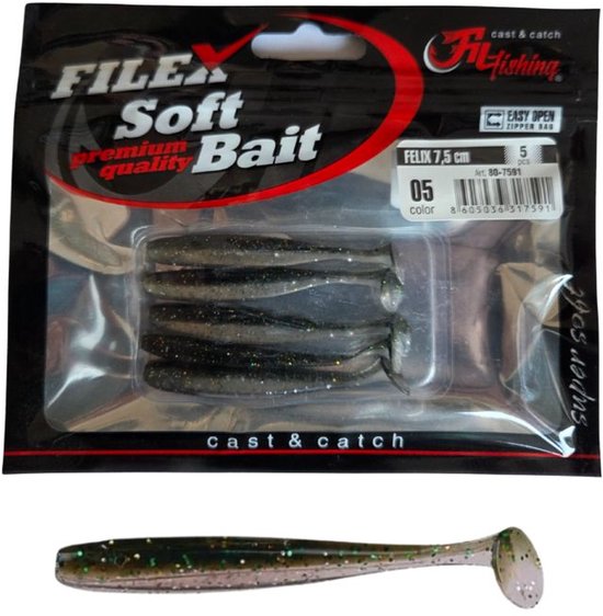 Softbait 'FELIX' 05 - 5 stuks - 7.5cm - Shad/Soft Bait - Kunstaas Shads voor Roofvissen van Merkloos