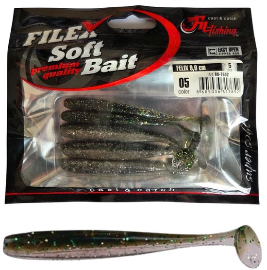 Softbait 'FELIX' 05 - 5 stuks - 9.0cm - Shad/Soft Bait - Kunstaas Shads voor Roofvissen van Merkloos
