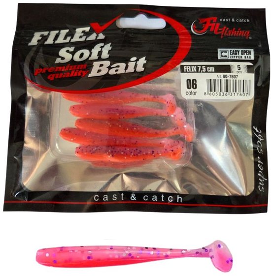 Softbait 'FELIX' 06 - 5 stuks - 7.5cm - Shad/Soft Bait - Kunstaas Shads voor Roofvissen van Merkloos