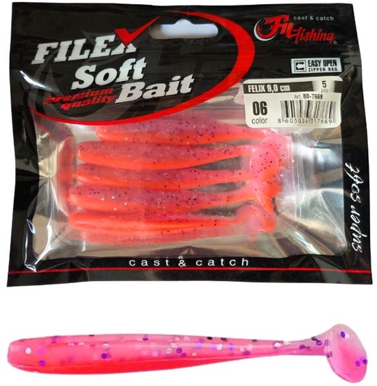 Softbait 'FELIX' 06 - 5 stuks - 9.0cm - Shad/Soft Bait - Kunstaas Shads voor Roofvissen van Merkloos