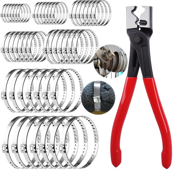 Solidchoice - 50 Stuks RVS Slangenklemmen Set met Pliers
