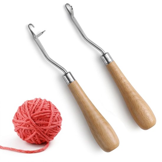 Solidchoice - Set van 2 Knopnaalden met Houten Handvat en RVS Haak