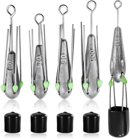 Solidchoice - Set van 5 Visserslood met Zwarte Siliconen Doppen