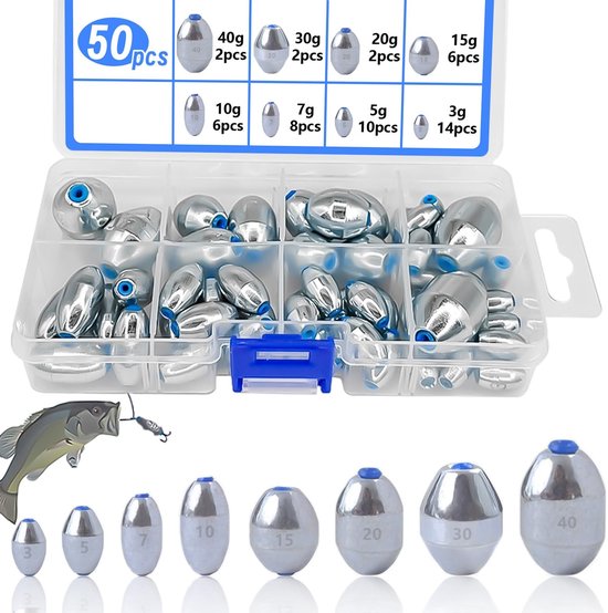 Solidchoice - Set van 50 Vissenlood Gewichten met Opbergdoos