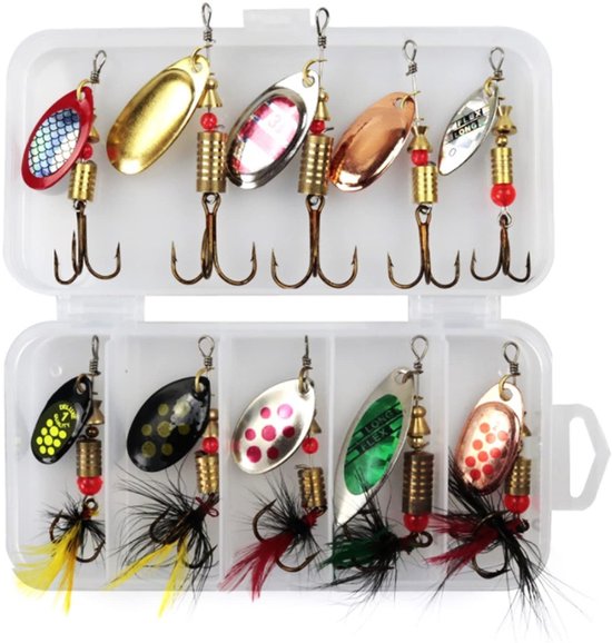 Solidchoice- Spinner Aas Set 10 Stuks - Kunstaas voor Snoek/Bas/Zalm - Roterende Pailletten - Levensechte Zwemacties - Hoogwaardige Zinklegering