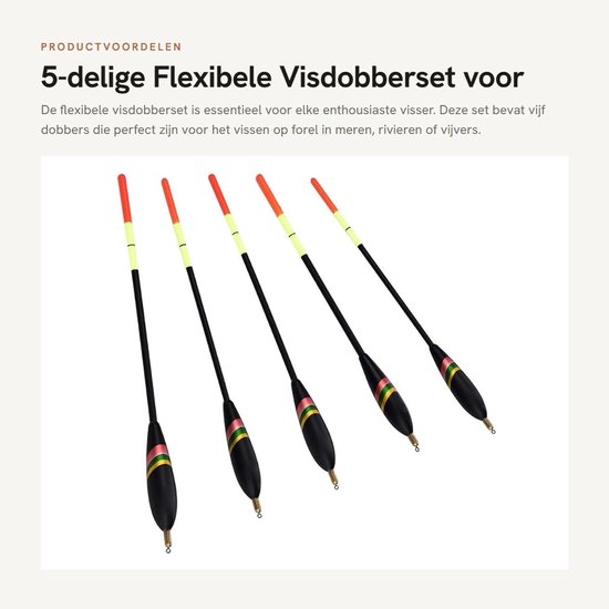 Solidchoice- Visdobberset 5-delig - Flexibele Waggler Drijvers - Perfect voor Forelvissen - Laadvermogen 2,5 g - Sterke Kleuren - Geschikt voor Meer/Rivier/Vijver - Dobbers