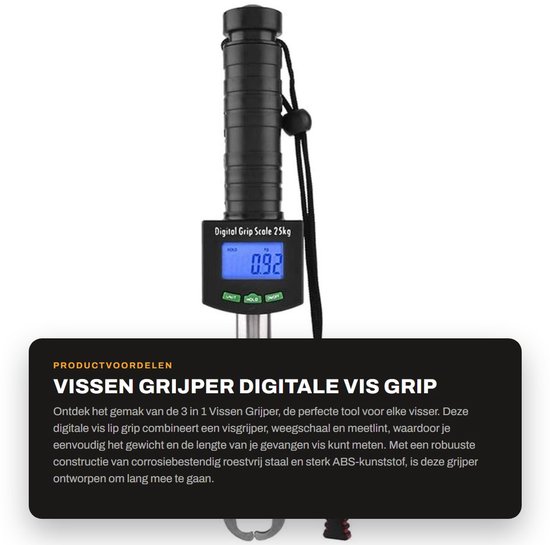 Solidchoice- Visgrijper 3-in-1 - Digitale Weegschaal - Meetlint - Antisliphandvat - Roestvrij Staal - Corrosiebestendig - Visweegschaal