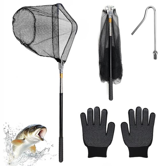 Solidchoice - Vouwbare Rubber Vissersnet met Uittrekbare Steel van 147 cm