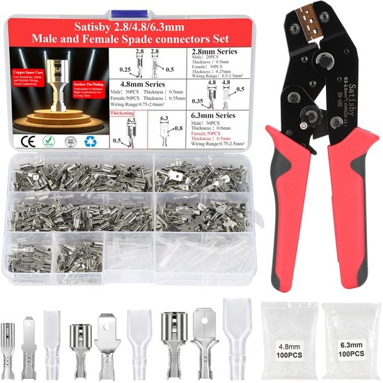 SolidKeus - 210 Stuks 2.8/4.8/6.3mm Flat Piping Sleeves met Crimping Pliers