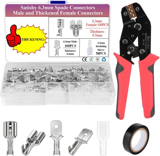 SolidKeus - Set van 250 Stuks 6.3mm Flat Piping Sleeves met Crimping Pliers