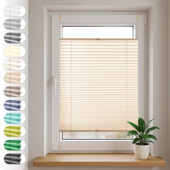Sonello Plisségordijn Zonder Boren 50x140 cm Plissé Klemmfix Beige