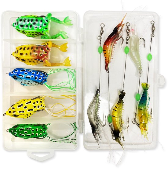 Soontrans Kunstaas Kikker Set - Topwater Softbait - Zeer Realistisch, Snoek aasset Kunstmatig Aas Wobbler Vishaasset Voor Zoet- en Zoutwatervissen, Set Met Visaccessoires, Kunstmatige Kikker Aasset, Rubberen Vis Aas Voor Forel, Snoekbaars en Baars van Soontrans