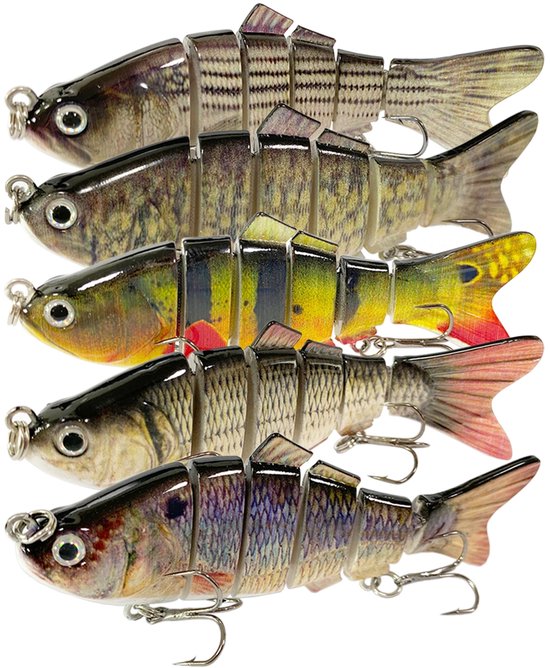 Soontrans Kunstaas set - 5 Swimbaits - Roofvissen - Snoek - Snoekbaars - In Handige Afsluitbare Opbergbox - Snoek Aasset Kunstmatig Aas Wobbler Vishaasset Voor Zoet- en Zoutwatervissen, Set Met Visaccessoires van Soontrans