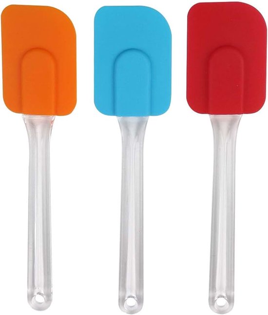 Sourcing map 3 stuks flexibele siliconen spatels set hittebestendig niet plakkerig Turner oranje + blauw + rood non-stick spatel rubber voor koken bakken en mengen