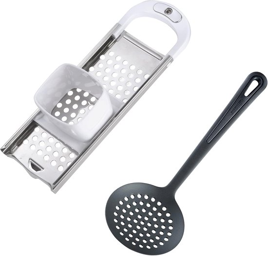 spaetzle-set, 2 stuks, 1 spaetzle-schaaf met deegschuif, Knöpfle + 1 schuimspaan, Gentle, roestvrij staal/ABS/PA, wit/zilver/zwart, 611222E6