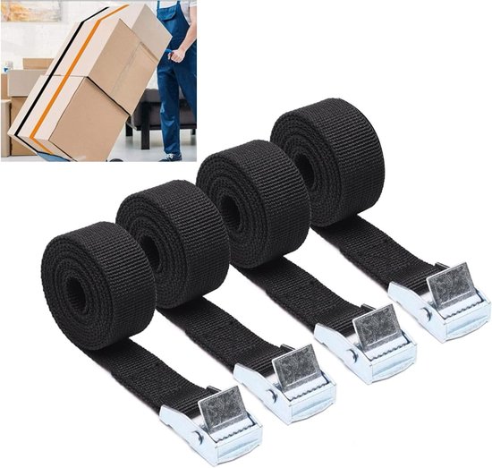 Spanbanden verstelbaar met klemsluiting - Fiets Motor Bagage Pakketten Kamperen - 4 Stuks Zwart . van Merkloos