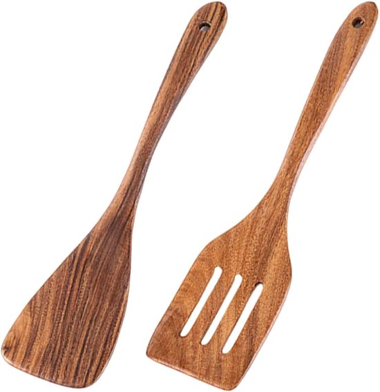 Spatel, 2 Stuks Houten Spatel Gereedschap Keuken Keukengerei Niet-Giftig Duurzaamheid voor Non-Stick Pan Woks en Kachels