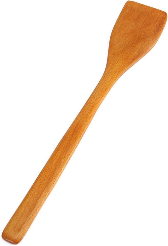 Spatel, 24,7 cm houten spatel, keukengerei, anti-aanbak turner schep bakken schep schep, voor het bakken van taarten en rijst (houtkleur)